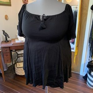 Toward black gauze off shoulder baby doll dress